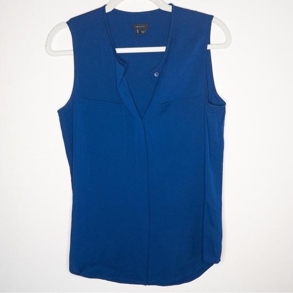 Theory Tops - Theory Silk Split Neck Button Down Sleeveless Blouse